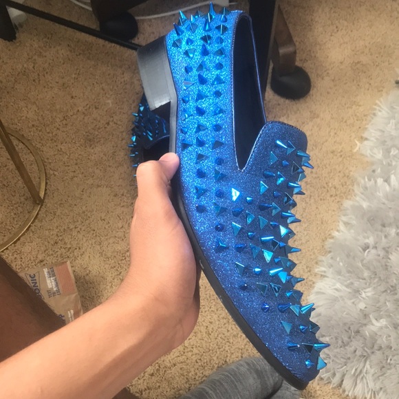 blue sparkly spikes dress shoes